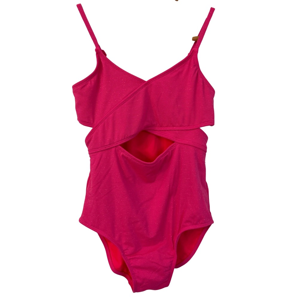 Art Class‎ Girls Hot Pink Metallic Ribbed Cutout One Piece Swimsuit XL 14 barbie